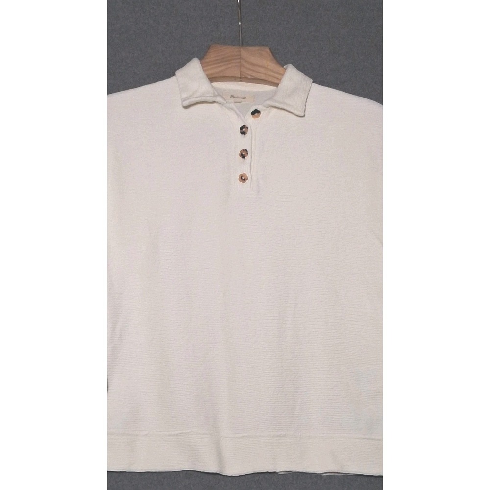 MADEWELL Womens Polo Shirt S Cream Collared Long Sleeve Cotton Ottoman Jacquard - Picture 4 of 11